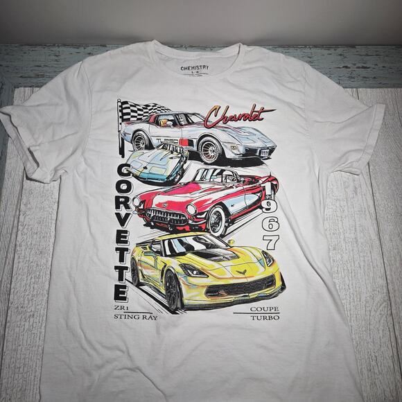 Corvette Chemistry Shirt White Graphic Short Sleeve Cotton LARGE Vintage Retro - Picture 2 of 5